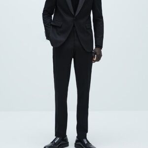 NWT Zara black tuxedo pants with satin side stripe/pocket trim.
